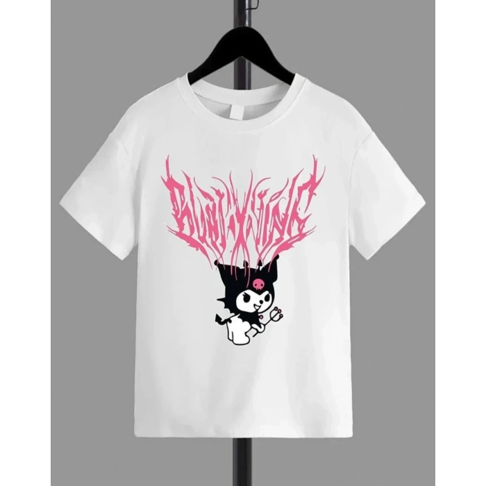 Kız Çocuk Bisiklet Yaka Baskılı T-Shirt - Beyaz