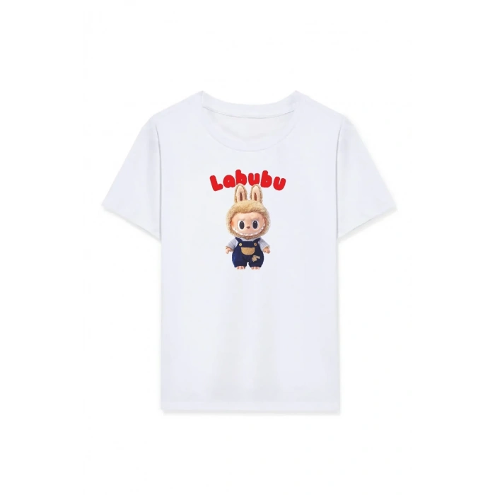 Kız Labubu Çocuk Baskılı T-Shirt - Beyaz