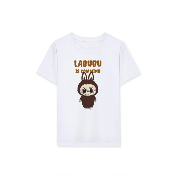 Kız Labubu Çocuk Baskılı T-Shirt - Beyaz
