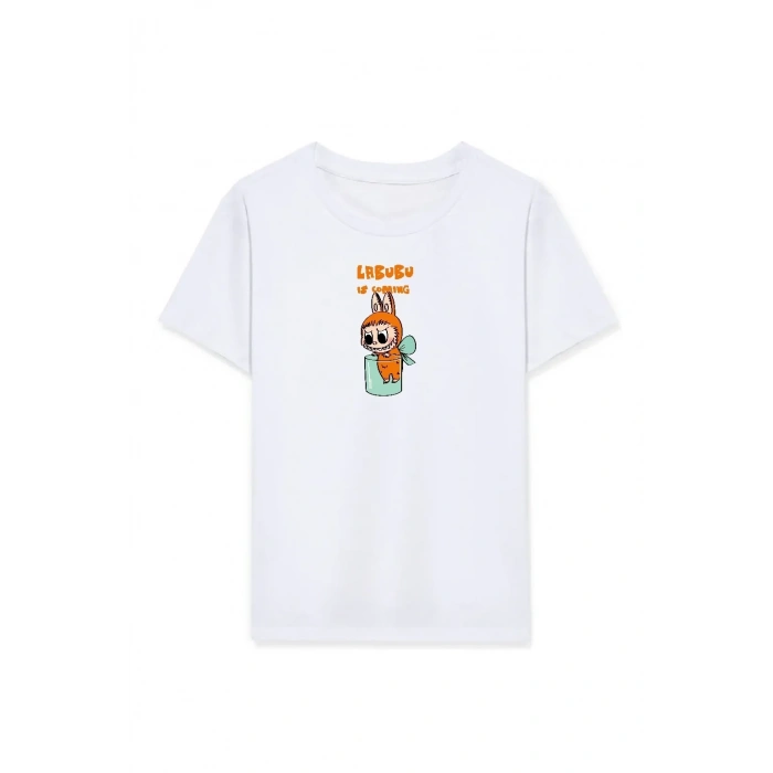 Kız Labubu Çocuk Baskılı T-Shirt - Beyaz