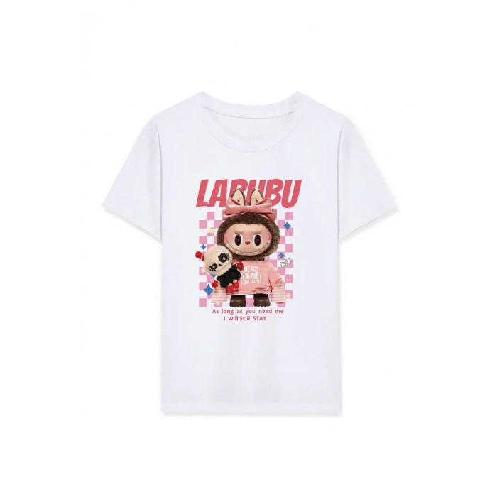 Kız Labubu Çocuk Baskılı T-Shirt - Beyaz