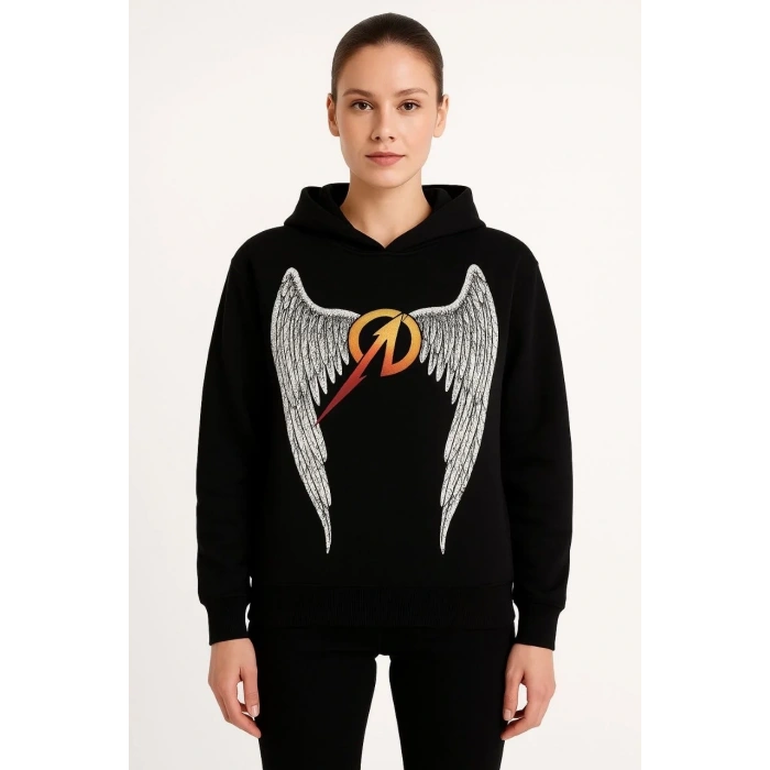 Metallica İki İplik Kapüşonlu Ön ve Arka Baskılı hoodie - Siyah