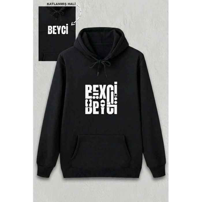 Sevgililer Günü Beyci Hediye Baskılı Oversize Kapüşonlu Sweatshirt - Siyah