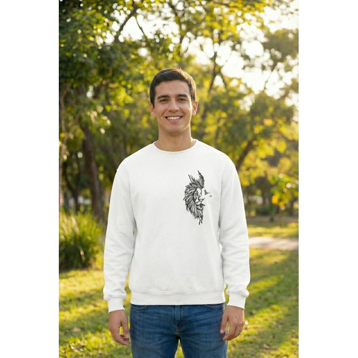 Sevgililer Günü Özel Bisiklet Yaka Baskılı Oversize Sweatshirt - Beyaz