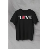 14 Şubat Sevgililer Günü Love Baskılı Oversize Bisiklet Yaka T-shirt - Siyah