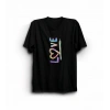 14 Şubat Sevgililer Günü Love Baskılı Oversize Bisiklet Yaka T-shirt - Siyah