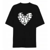14 Şubat Sevgililer Günü Love Kalp Baskılı Oversize Bisiklet Yaka T-shirt - Siyah