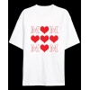 Anneler Günü Hediye MOM Kalp Baskılı Oversize Bisiklet Yaka T-shirt - Beyaz