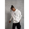 BErkek 3 İplik Pamuklu Kapüşonlu Baskılı Cepli Oversize Sweatshirt Hoodie - eyaz