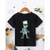Çoçuk Bisiklet Yaka Kısa Kol Baskılı T-Shirt - Siyah