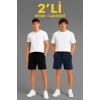 Erkek 2li Pamuklu Şort 3 İplik Şardonsuz Cepli Lastikli Bağcıklı Regular Fit - Siyah & Lacivert