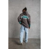 Erkek 3 iplik Pamuklu Alev Baskılı Kapüşonlu hoodie Sweatshirt - Gri