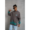 Erkek 3 iplik Pamuklu Alev Baskılı Kapüşonlu hoodie Sweatshirt - Gri