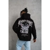 Erkek 3 İplik Pamuklu Baskılı Kapüşonlu Cepli Sweatshirt Hoodie - Siyah