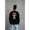 ERKEK 3 İplik Pamuklu Bisiklet Yaka Baskılı Oversize Sweatshirt - Siyah