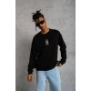 ERKEK 3 İplik Pamuklu Bisiklet Yaka Baskılı Oversize Sweatshirt - Siyah