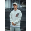 Erkek 3 iplik pamuklu Bisiklet Yaka Baskılı SweatShirt - Beyaz