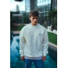 Erkek 3 iplik pamuklu Bisiklet Yaka Baskılı SweatShirt - Beyaz