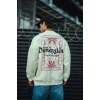 Erkek 3 iplik Pamuklu Bisiklet Yaka Baskılı SweatShirt - Beyaz