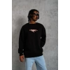 Erkek 3 İplik Pamuklu Bisiklet Yaka Gangster Baskılı Sweatshirt - Siyah