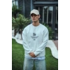 Erkek 3 iplik pamuklu Bisiklet Yaka Ön Ve Arka Baskılı SweatShirt - Beyaz