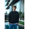 Erkek 3 iplik Pamuklu Bisiklet Yaka Oversize Baskılı SweatShirt - Siyah