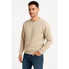 Erkek 3 İplik Pamuklu Düz Bisiklet Yaka SweatShirt - Bej