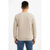 Erkek 3 İplik Pamuklu Düz Bisiklet Yaka SweatShirt - Bej
