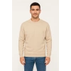 Erkek 3 İplik Pamuklu Düz Bisiklet Yaka SweatShirt - Bej