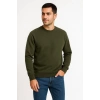 Erkek 3 İplik Pamuklu Düz Bisiklet Yaka SweatShirt - Haki
