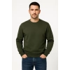 Erkek 3 İplik Pamuklu Düz Bisiklet Yaka SweatShirt - Haki