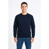 Erkek 3 İplik Pamuklu Düz Bisiklet Yaka SweatShirt - Lacivert