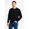 Erkek 3 İplik Pamuklu Düz Bisiklet Yaka SweatShirt - Siyah