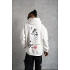 Erkek 3 İplik Pamuklu Kapüşonlu Baskılı Cepli Oversize Sweatshirt Hoodie - Beyaz