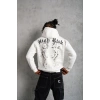 Erkek 3 İplik Pamuklu Kapüşonlu Baskılı Cepli Oversize Sweatshirt Hoodie - Beyaz
