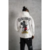 Erkek 3 İplik Pamuklu Kapüşonlu Baskılı Cepli Oversize Sweatshirt Hoodie - Beyaz