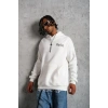 Erkek 3 İplik Pamuklu Kapüşonlu Baskılı Cepli Oversize Sweatshirt Hoodie - Beyaz