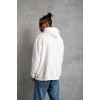 Erkek 3 İplik Pamuklu Kapüşonlu Baskılı Cepli Oversize Sweatshirt Hoodie - Beyaz