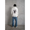 Erkek 3 İplik Pamuklu Kapüşonlu Baskılı Cepli Oversize Sweatshirt Hoodie - Beyaz