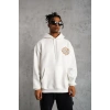 Erkek 3 İplik Pamuklu Kapüşonlu Baskılı Cepli Oversize Sweatshirt Hoodie - Beyaz