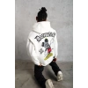 Erkek 3 İplik Pamuklu Kapüşonlu Baskılı Cepli Oversize Sweatshirt Hoodie - Beyaz