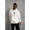 Erkek 3 İplik Pamuklu Kapüşonlu Baskılı Cepli Oversize Sweatshirt Hoodie - Beyaz