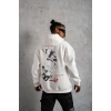 Erkek 3 İplik Pamuklu Kapüşonlu Baskılı Cepli Oversize Sweatshirt Hoodie - Beyaz