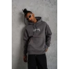 Erkek 3 İplik Pamuklu Kapüşonlu Baskılı Cepli Oversize Sweatshirt Hoodie - Gri