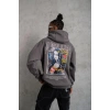 Erkek 3 İplik Pamuklu Kapüşonlu Baskılı Cepli Oversize Sweatshirt Hoodie - Gri