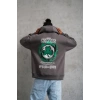 Erkek 3 İplik Pamuklu Kapüşonlu Baskılı Cepli Oversize Sweatshirt Hoodie - Gri