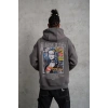 Erkek 3 İplik Pamuklu Kapüşonlu Baskılı Cepli Oversize Sweatshirt Hoodie - Gri