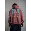 Erkek 3 İplik Pamuklu Kapüşonlu Baskılı Cepli Oversize Sweatshirt Hoodie - Gül Kurusu