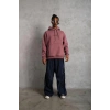 Erkek 3 İplik Pamuklu Kapüşonlu Baskılı Cepli Oversize Sweatshirt Hoodie - Gül Kurusu