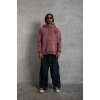 Erkek 3 İplik Pamuklu Kapüşonlu Baskılı Cepli Oversize Sweatshirt Hoodie - Gül Kurusu